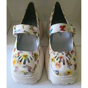 Katy Perry Geli Combat Mary Jane Shoes White Multi Butterfly Floral Size 8 Women